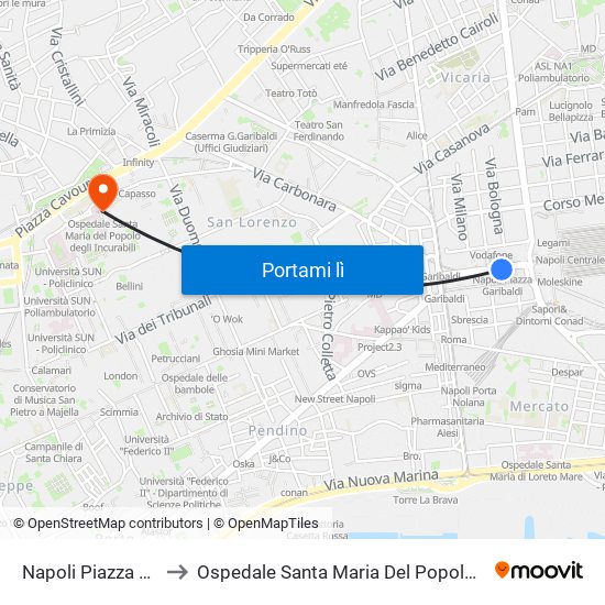 Napoli Piazza Garibaldi to Ospedale Santa Maria Del Popolo Degli Incurabili map