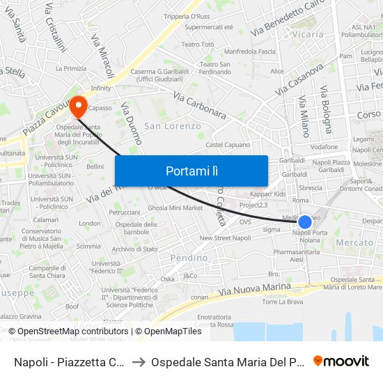 Napoli - Piazzetta Circumvesuviana to Ospedale Santa Maria Del Popolo Degli Incurabili map