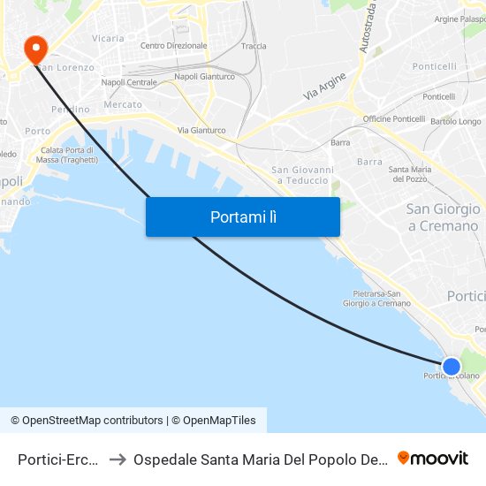 Portici-Ercolano to Ospedale Santa Maria Del Popolo Degli Incurabili map