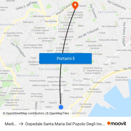 Medina to Ospedale Santa Maria Del Popolo Degli Incurabili map