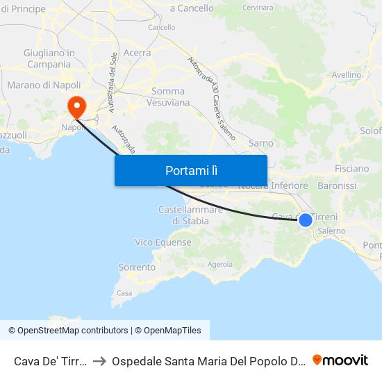 Cava De' Tirreni FS to Ospedale Santa Maria Del Popolo Degli Incurabili map