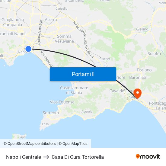 Napoli Centrale to Casa Di Cura Tortorella map