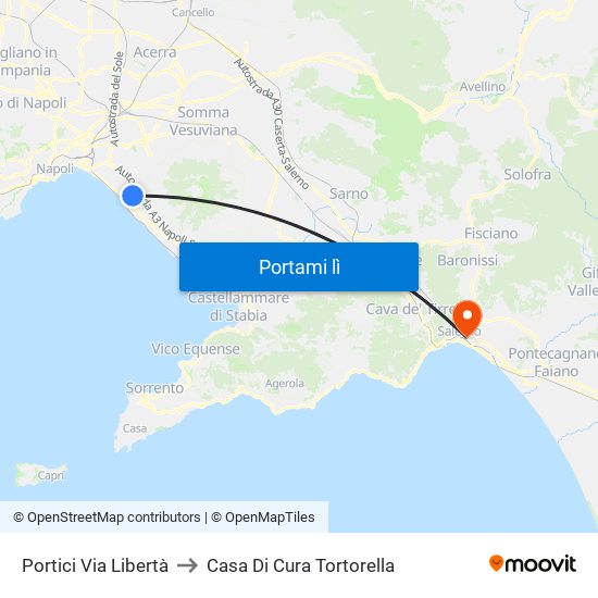 Portici Via Libertà to Casa Di Cura Tortorella map