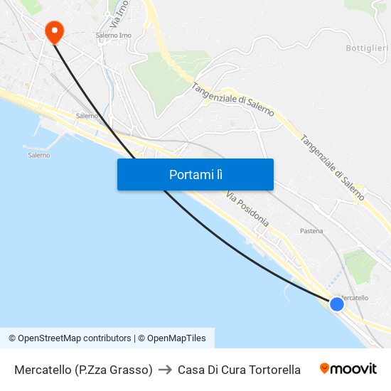 Mercatello (P.Zza Grasso) to Casa Di Cura Tortorella map