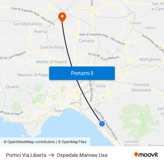 Portici Via Libertà to Ospedale Marines Usa map