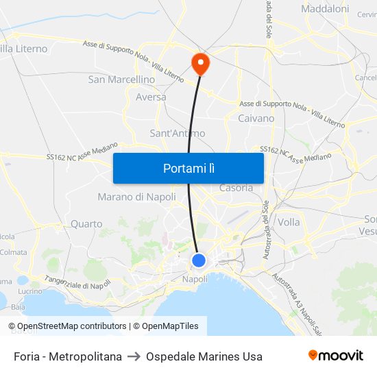 Foria - Metropolitana to Ospedale Marines Usa map