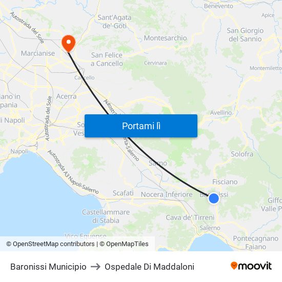 Baronissi Municipio to Ospedale Di Maddaloni map