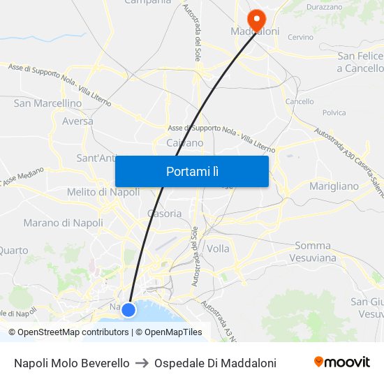 Napoli Molo Beverello to Ospedale Di Maddaloni map