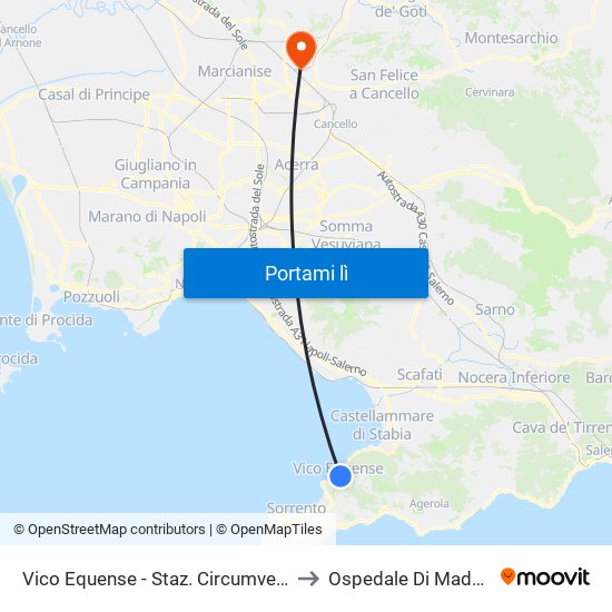 Vico Equense - Staz. Circumvesuviana to Ospedale Di Maddaloni map
