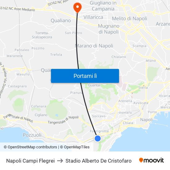 Napoli Campi Flegrei to Stadio Alberto De Cristofaro map