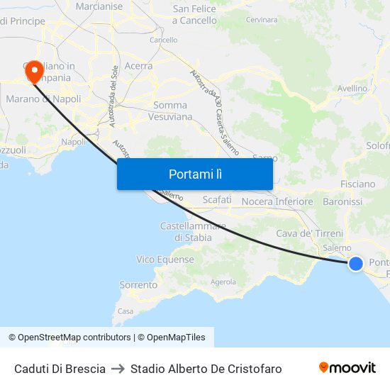 Caduti Di Brescia to Stadio Alberto De Cristofaro map