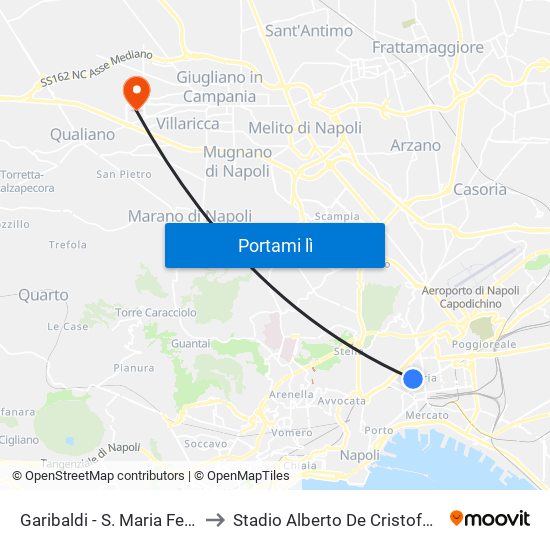 Garibaldi - S. Maria Fede to Stadio Alberto De Cristofaro map