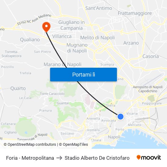 Foria - Metropolitana to Stadio Alberto De Cristofaro map