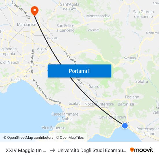 XXIV Maggio  (In Salita) to Università Degli Studi Ecampus Caserta map