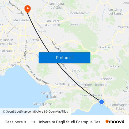 Casalbore Irno to Università Degli Studi Ecampus Caserta map