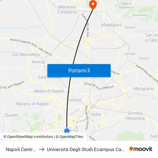 Napoli Centrale to Università Degli Studi Ecampus Caserta map