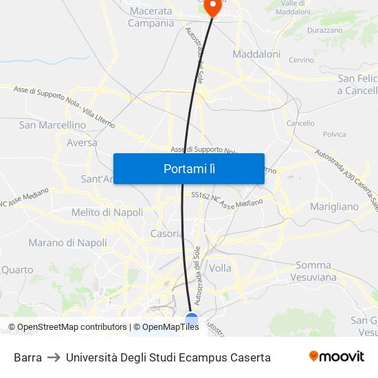 Barra to Università Degli Studi Ecampus Caserta map