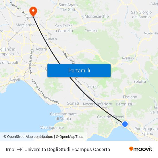 Irno to Università Degli Studi Ecampus Caserta map