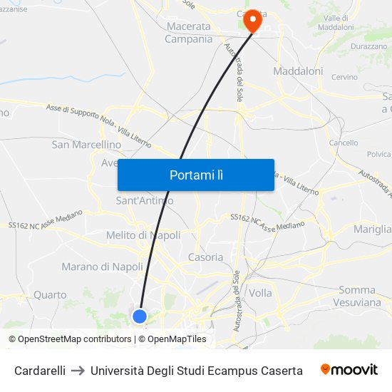 Cardarelli to Università Degli Studi Ecampus Caserta map