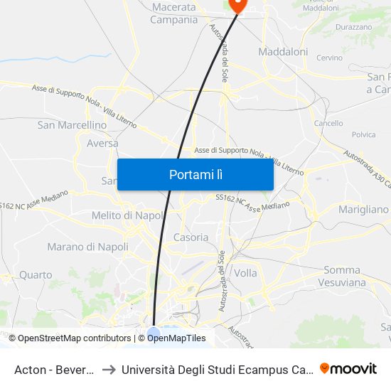 Acton - Beverello to Università Degli Studi Ecampus Caserta map
