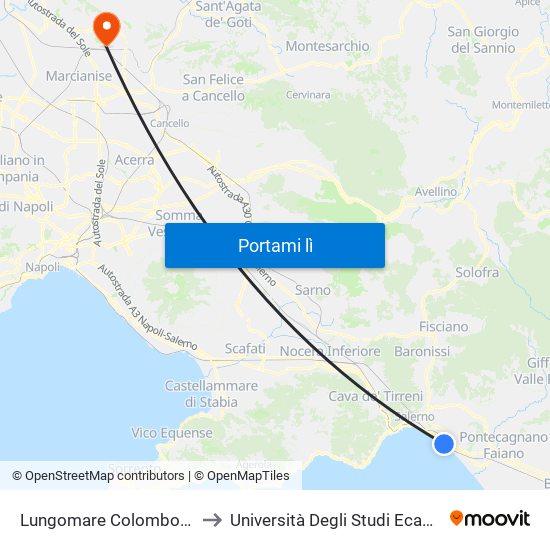 Lungomare Colombo Mercatello to Università Degli Studi Ecampus Caserta map