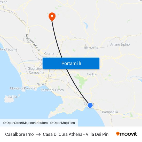 Casalbore Irno to Casa Di Cura  Athena - Villa Dei Pini map