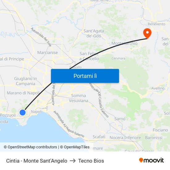 Cintia - Monte Sant'Angelo to Tecno Bios map
