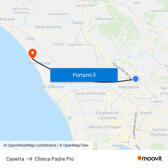 Caserta to Clinica Padre Pio map