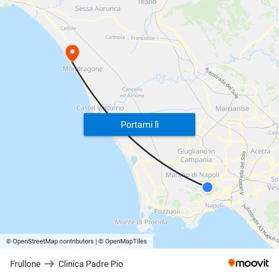 Frullone to Clinica Padre Pio map