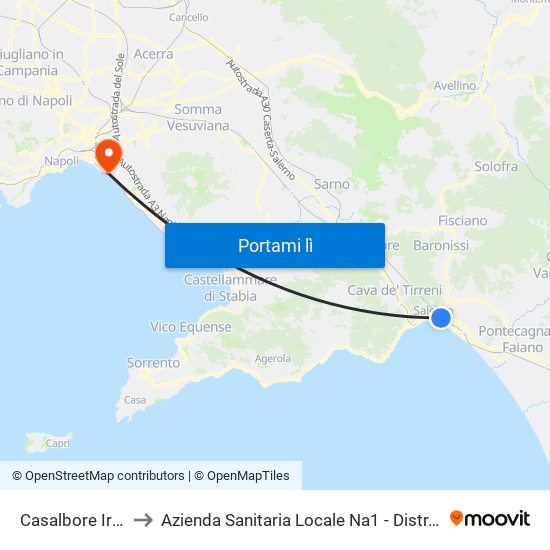 Casalbore Irno to Azienda Sanitaria Locale Na1 - Distr. 52 map