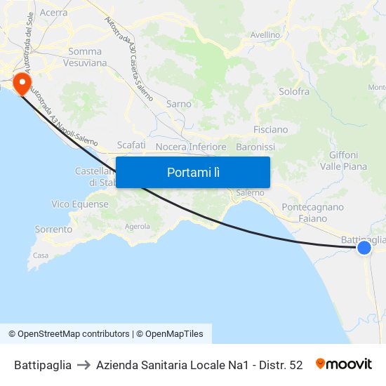 Battipaglia to Azienda Sanitaria Locale Na1 - Distr. 52 map