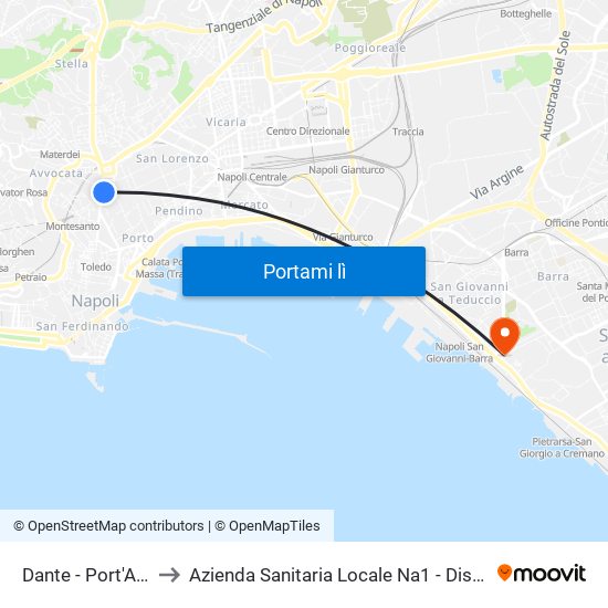 Dante - Port'Alba to Azienda Sanitaria Locale Na1 - Distr. 52 map