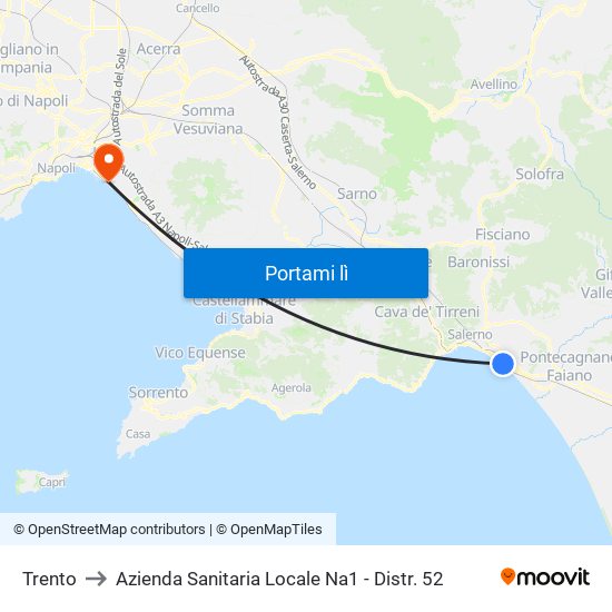 Trento to Azienda Sanitaria Locale Na1 - Distr. 52 map