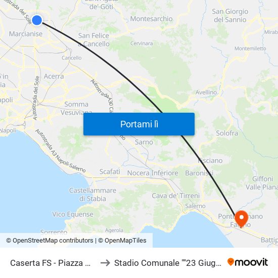 Caserta FS - Piazza Garibaldi to Stadio Comunale ""23 Giugno 1978"" map