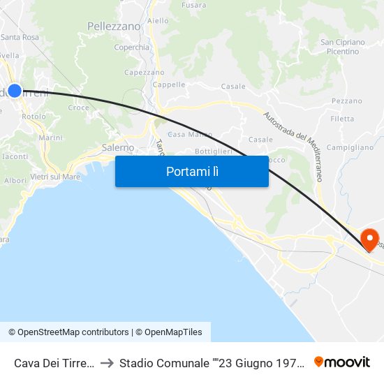 Cava Dei Tirreni to Stadio Comunale ""23 Giugno 1978"" map