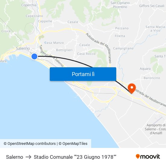 Salerno to Stadio Comunale ""23 Giugno 1978"" map