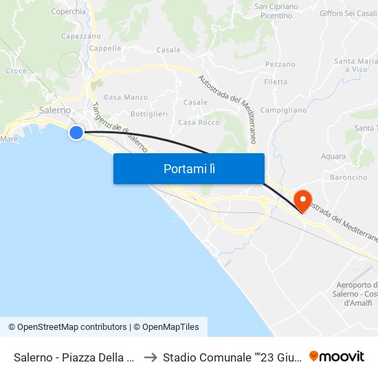 Salerno - Piazza Della Concordia to Stadio Comunale ""23 Giugno 1978"" map