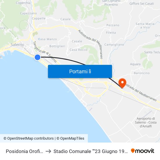 Posidonia Orofino to Stadio Comunale ""23 Giugno 1978"" map