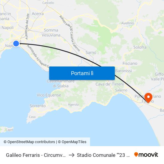 Galileo Ferraris - Circumvesuviana E.A.V. to Stadio Comunale ""23 Giugno 1978"" map