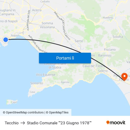 Tecchio to Stadio Comunale ""23 Giugno 1978"" map