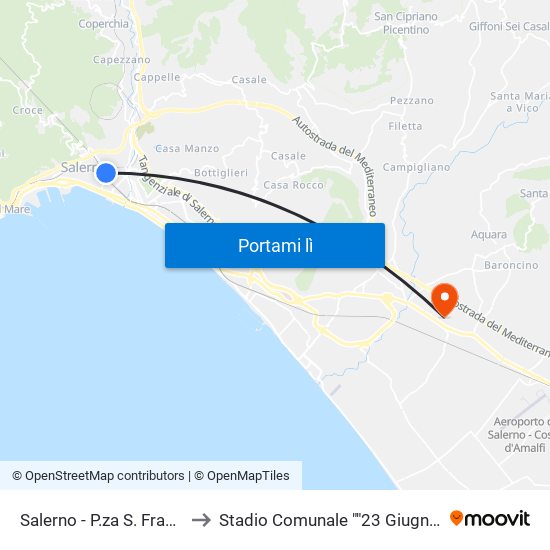 Salerno - P.za S. Francesco to Stadio Comunale ""23 Giugno 1978"" map