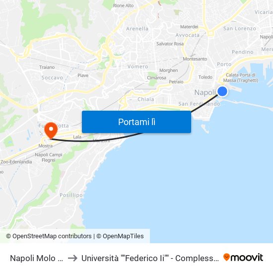 Napoli Molo Beverello to Università ""Federico Ii"" - Complesso Di Piazzale Tecchio map