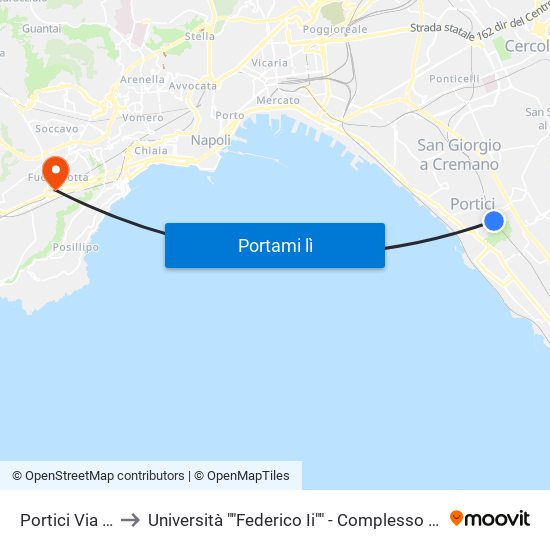 Portici Via Libertà to Università ""Federico Ii"" - Complesso Di Piazzale Tecchio map