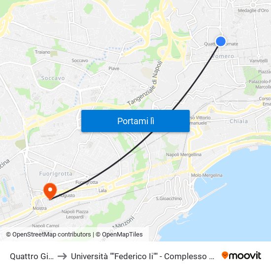 Quattro Giornate to Università ""Federico Ii"" - Complesso Di Piazzale Tecchio map