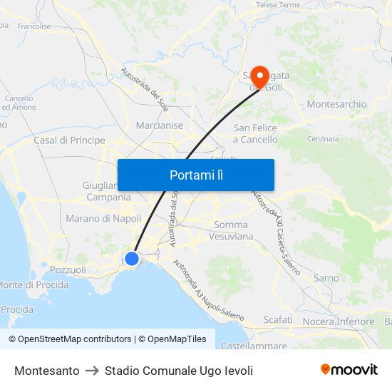 Montesanto to Stadio Comunale Ugo Ievoli map