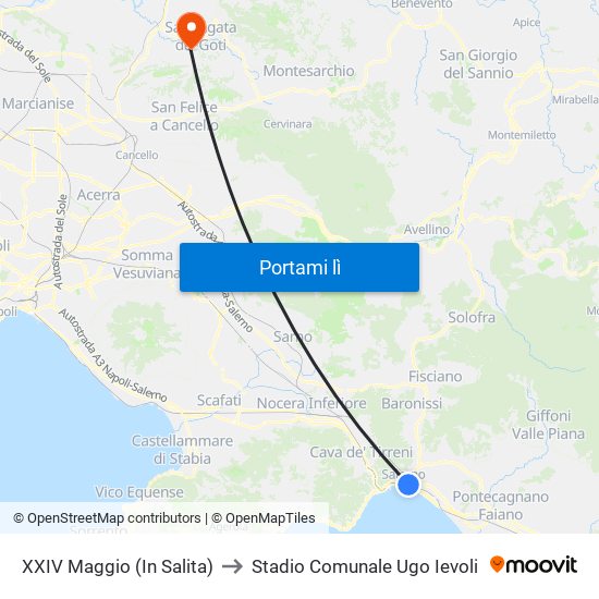 XXIV Maggio  (In Salita) to Stadio Comunale Ugo Ievoli map