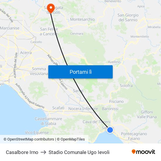 Casalbore Irno to Stadio Comunale Ugo Ievoli map