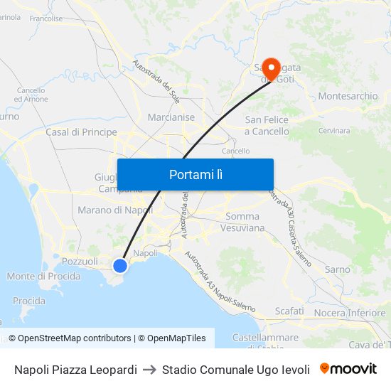 Napoli Piazza Leopardi to Stadio Comunale Ugo Ievoli map