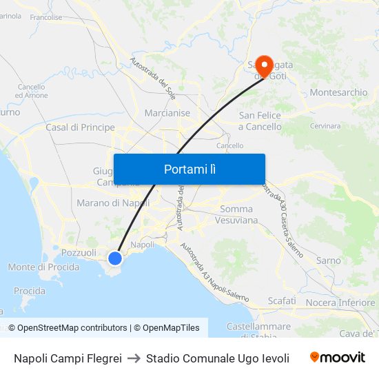 Napoli Campi Flegrei to Stadio Comunale Ugo Ievoli map