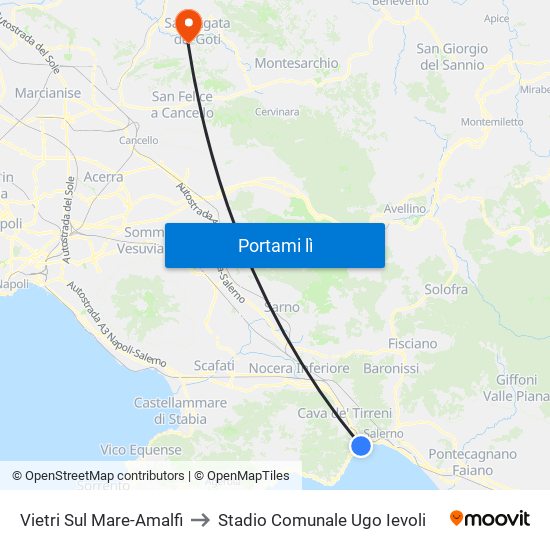 Vietri Sul Mare-Amalfi to Stadio Comunale Ugo Ievoli map